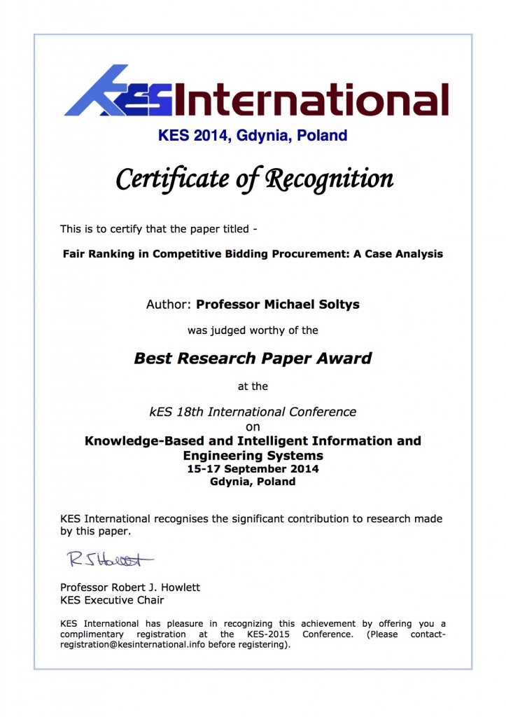 KES2014 Best Research Paper