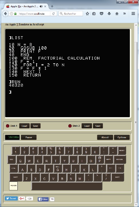 PHOTO 1: An online emulator for my old Apple II